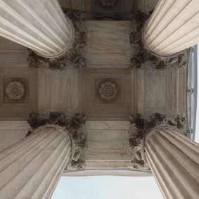Looking Up at Marble Building Columns