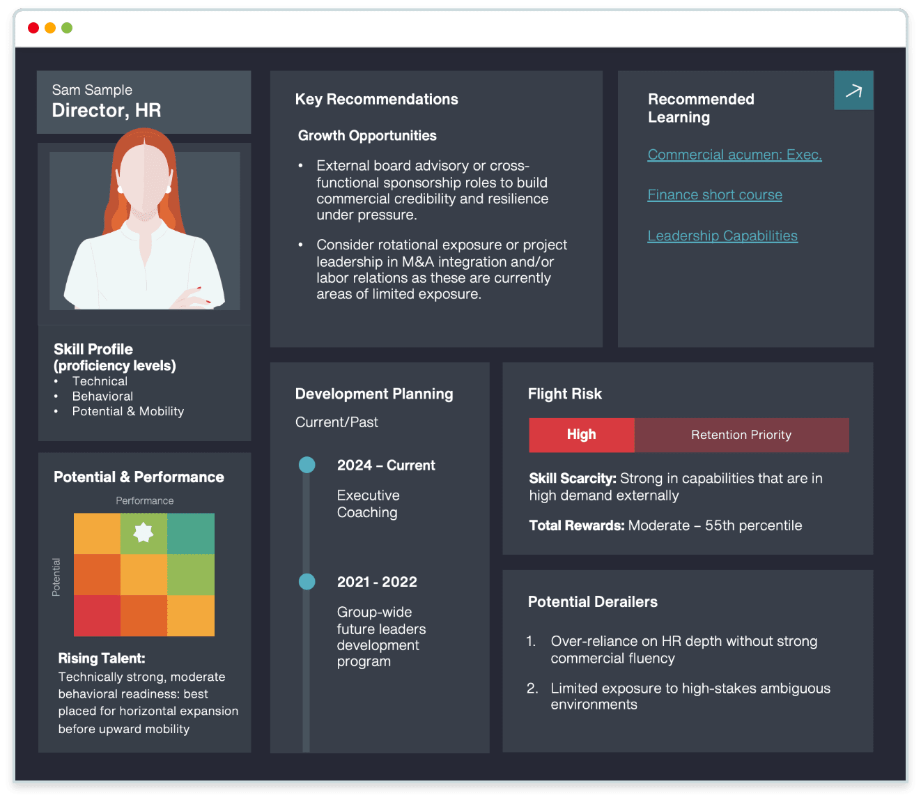Example of the types of data-driven insights Aon’s assessments and other tools can bring to succession planning