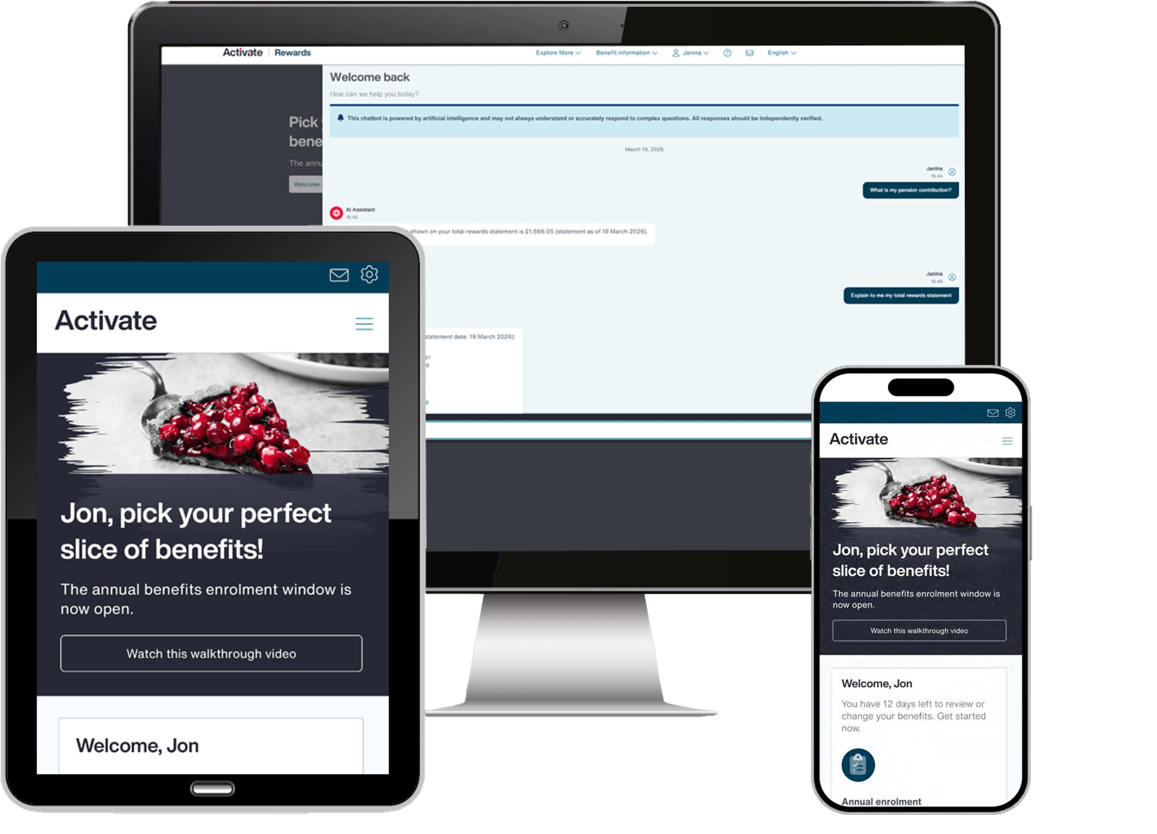 Examples of Aon’s Activate Platform on Desktop and Mobile