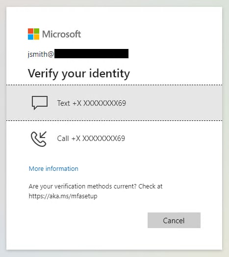MFA challenge provided to victim by Evilginx2 phishing site