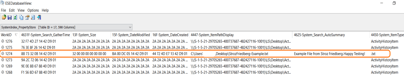 Representation of indexed records in SystemIndex_PropertyStore table in Windows 10